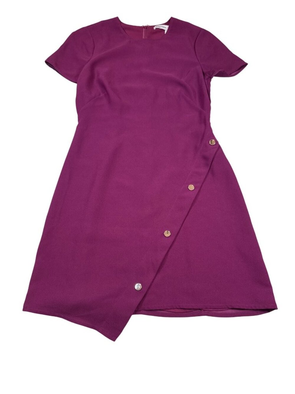 Rebecca Minkoff Magenta Wrap Dress Size 4 Short Sleeve Back Zip FLAW (MM670) - Picture 2 of 11
